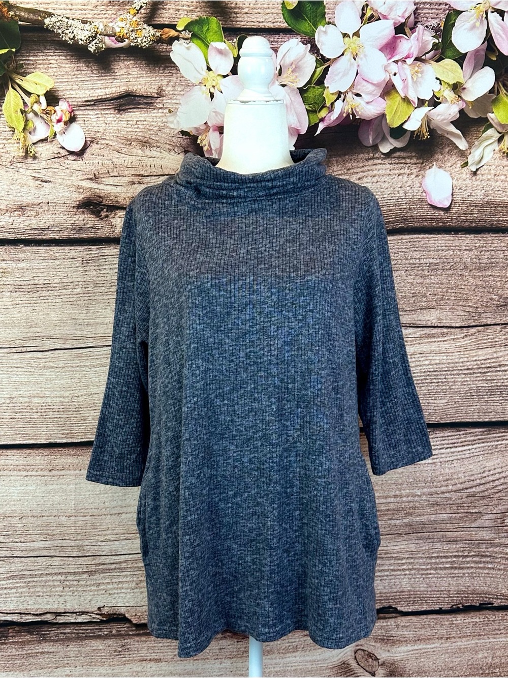 Nicole Miller New York Women’s Blue Solid Knit Long Lone Turtleneck Sweater XL